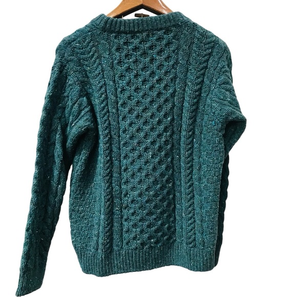 LL Bean Blue Green 100% Wool Fisherman Sweater Jumper Top Thick Knit Mens size S - Picture 2 of 6